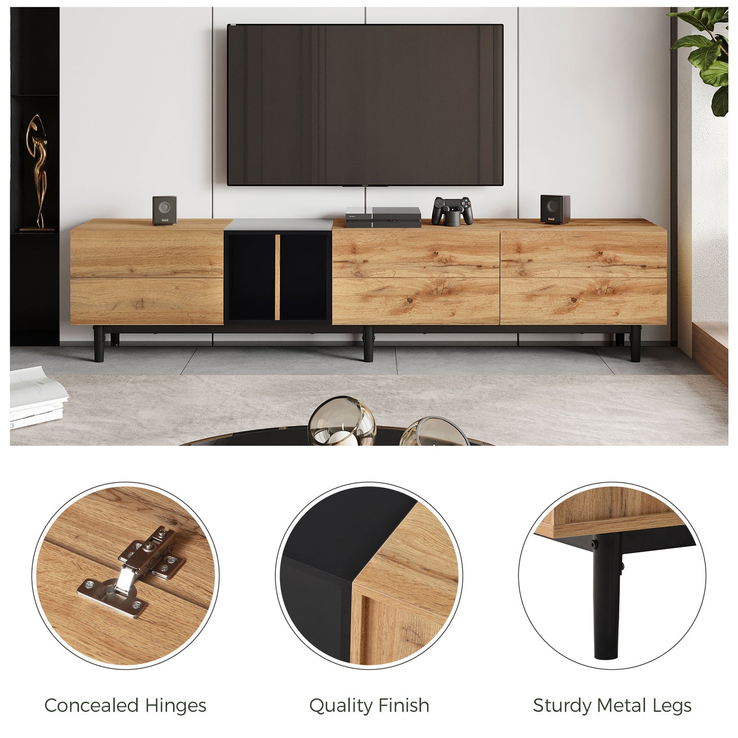 Modern TV Stand for 80'' TV with 3 Doors, Media Console Table, Entertainment Center with Large Storage Cabinet for Living Room, Bedroom