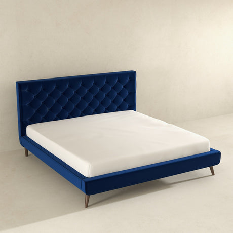 Dillon - Velvet Platform Bed King Size - Blue