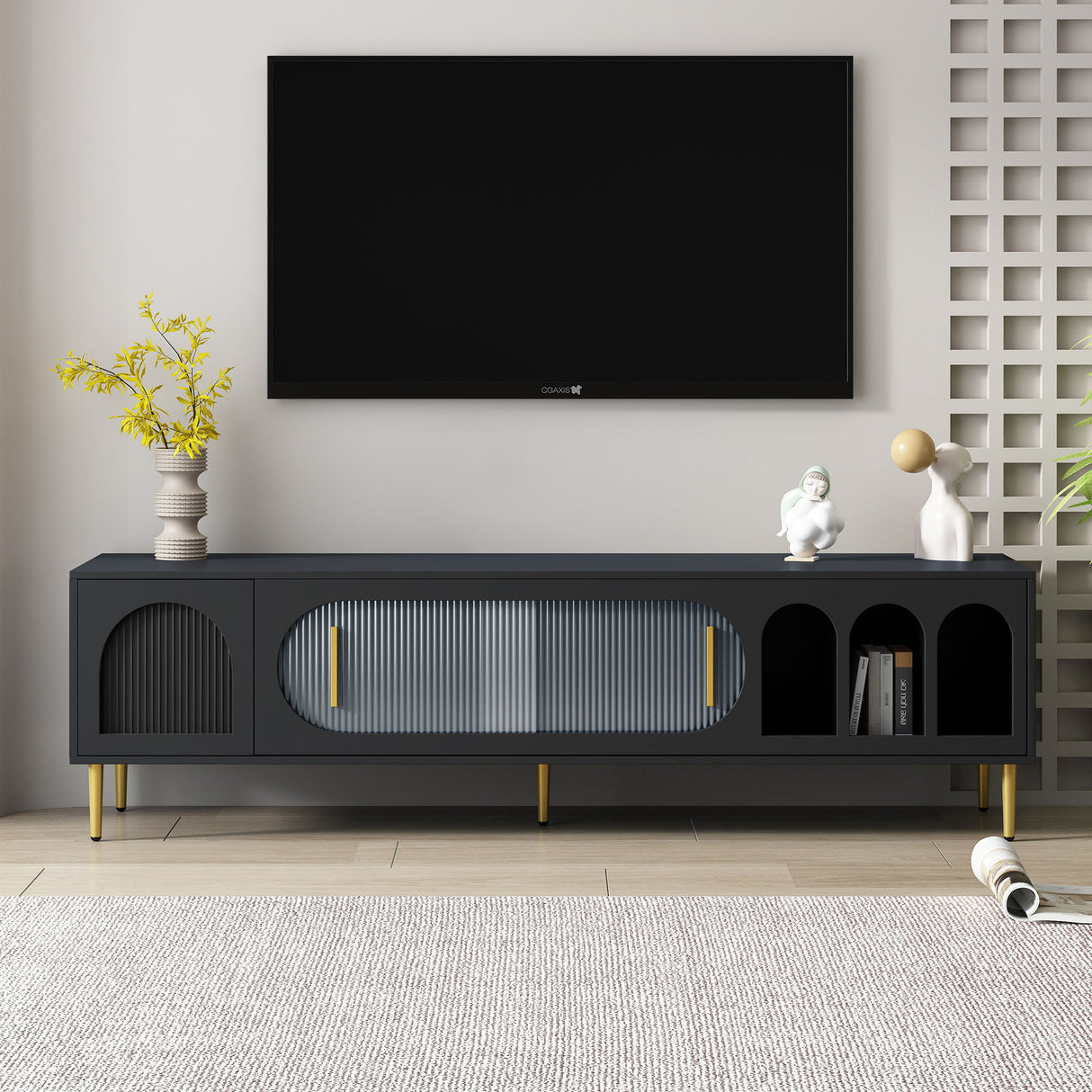 Modern TV Stand With 3 Shelves And 2 Cabinets