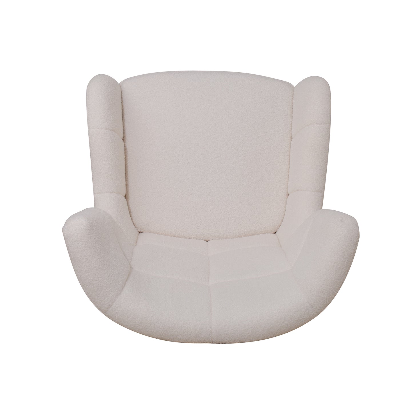 Mid-Century Ivory White High Back Accent/Club Chair with Thick Cushion, Modern Armchair with Round Arm and Birch Wood Legs, Teddy Wool Fabric, for Living Room, Office, Balcony, Bedroom and Study Room