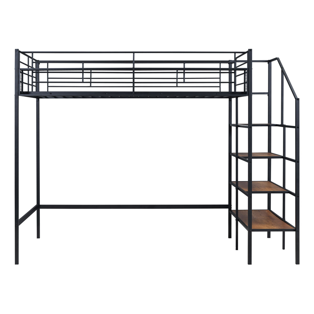 Loft Bed With Upper Grid Storage Shelf And Lateral Storage Ladder