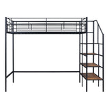 Loft Bed With Upper Grid Storage Shelf And Lateral Storage Ladder