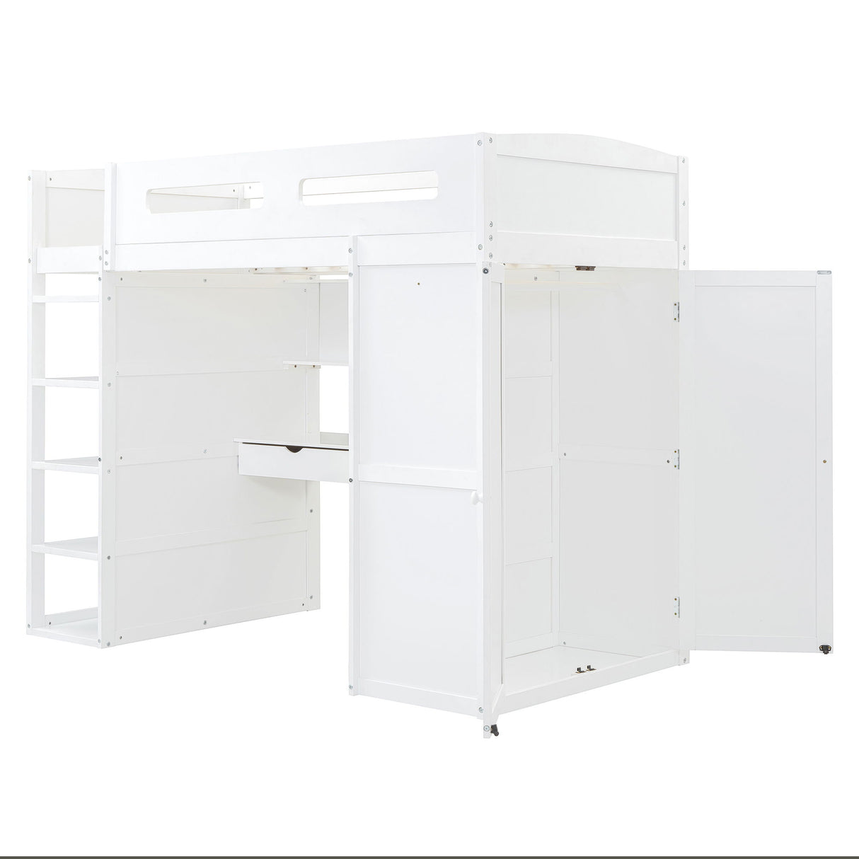 Loft Bed With Desk, Wardrobes, 4 Drawers And 4 Shelves