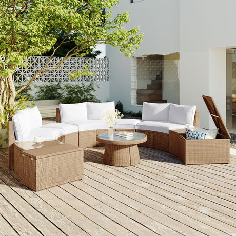 10 Piece Outdoor Sectional Half Round Patio Rattan Sofa Set