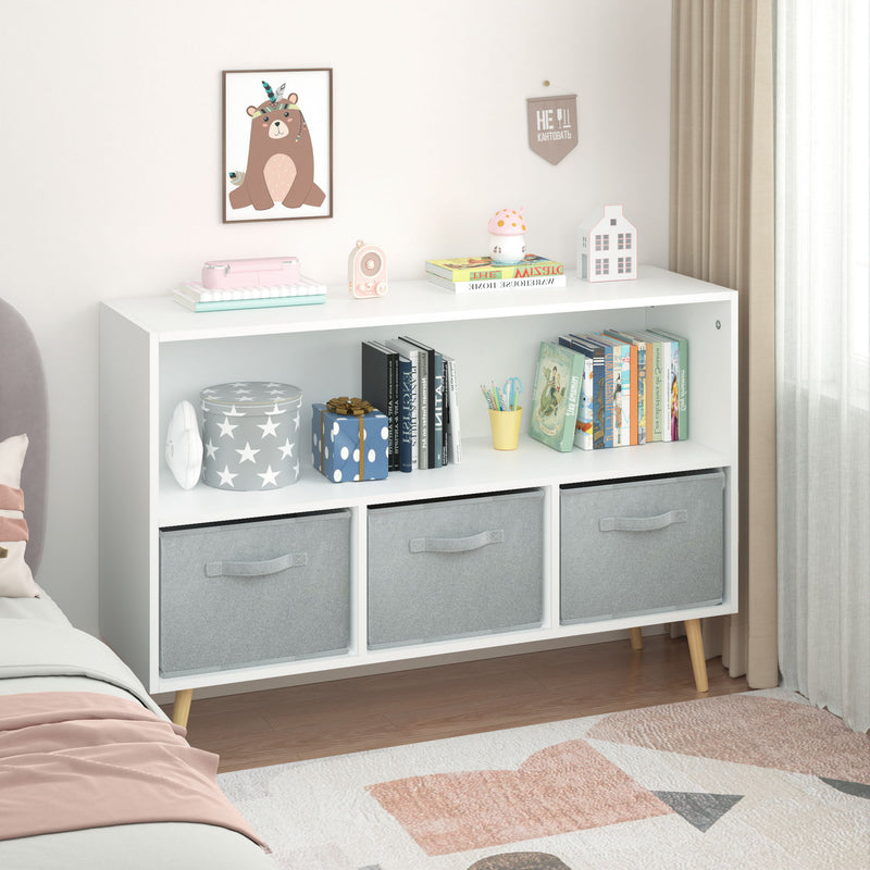 Bookcase With Collapsible Drawers, Book Display Organizer