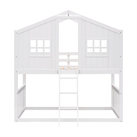 House Bunk Bed With Ladder, Wood Bed