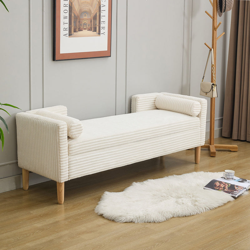 Wide Storage Soft Bench With Armrests, Backrest And Two Bolster Pillows