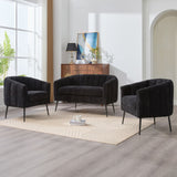 3 Piece Living Room Furniture Set Sofa & Armchairs - Black
