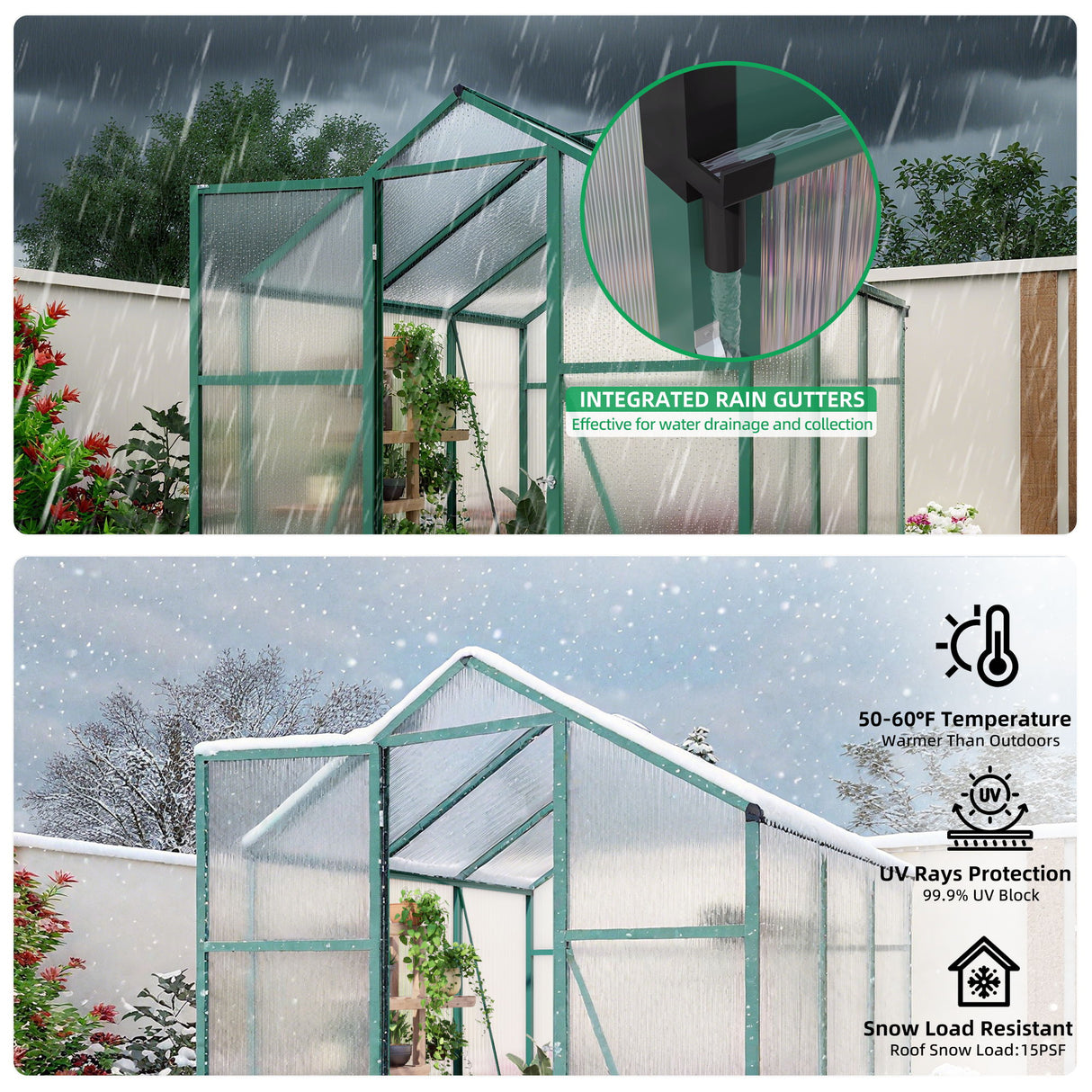 Polycarbonate Walk-In Greenhouse, Raised Base For Outdoor In All Season