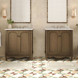 Vintage Double Sink Bathroom Vanity Set With Ceramic Sinks