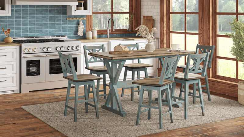 X Based Counter Height Dining Table - Aqua Blue