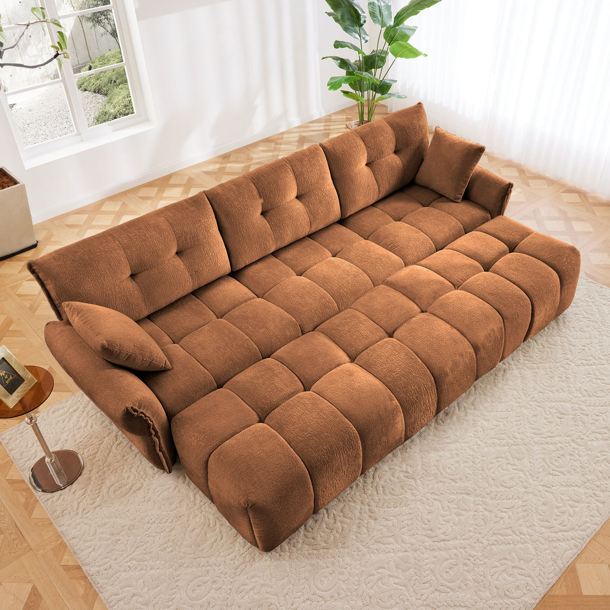 Elegant Sofa Set With Ottoman And Pillows, Textured Chenille, High Resilience Cushions