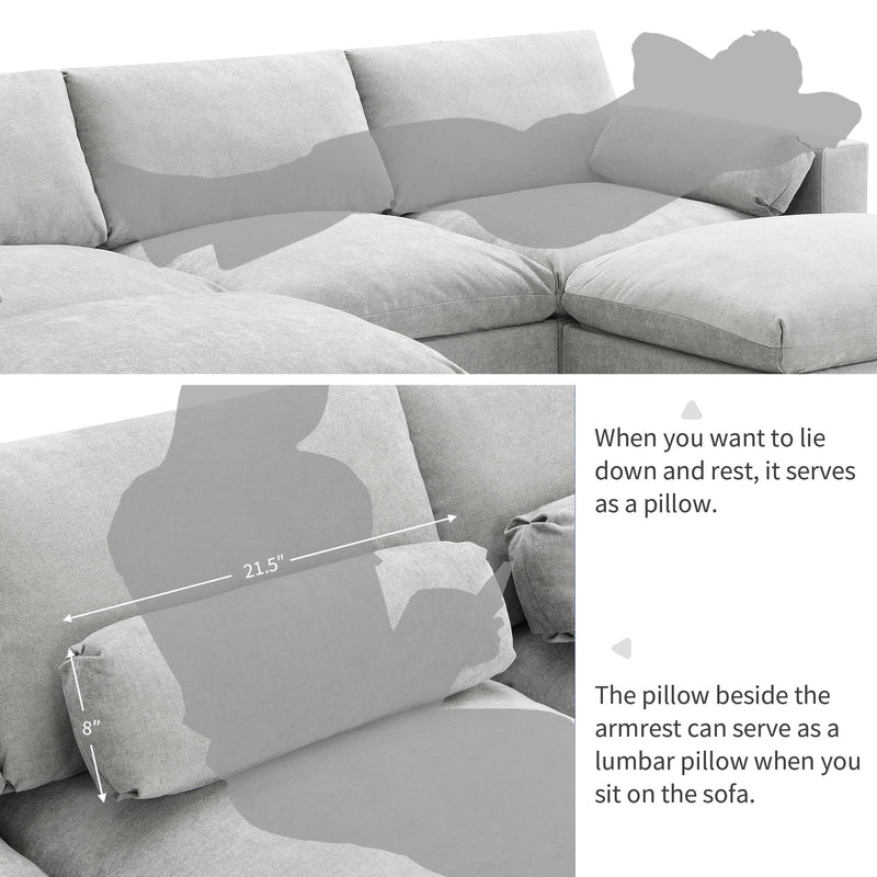 Modular Sectional With Storage Pockets, 5 Seat U Shaped Couch Set With Pillows, Free Combination Modern Cloud Sofa With 2 Movable Ottoman