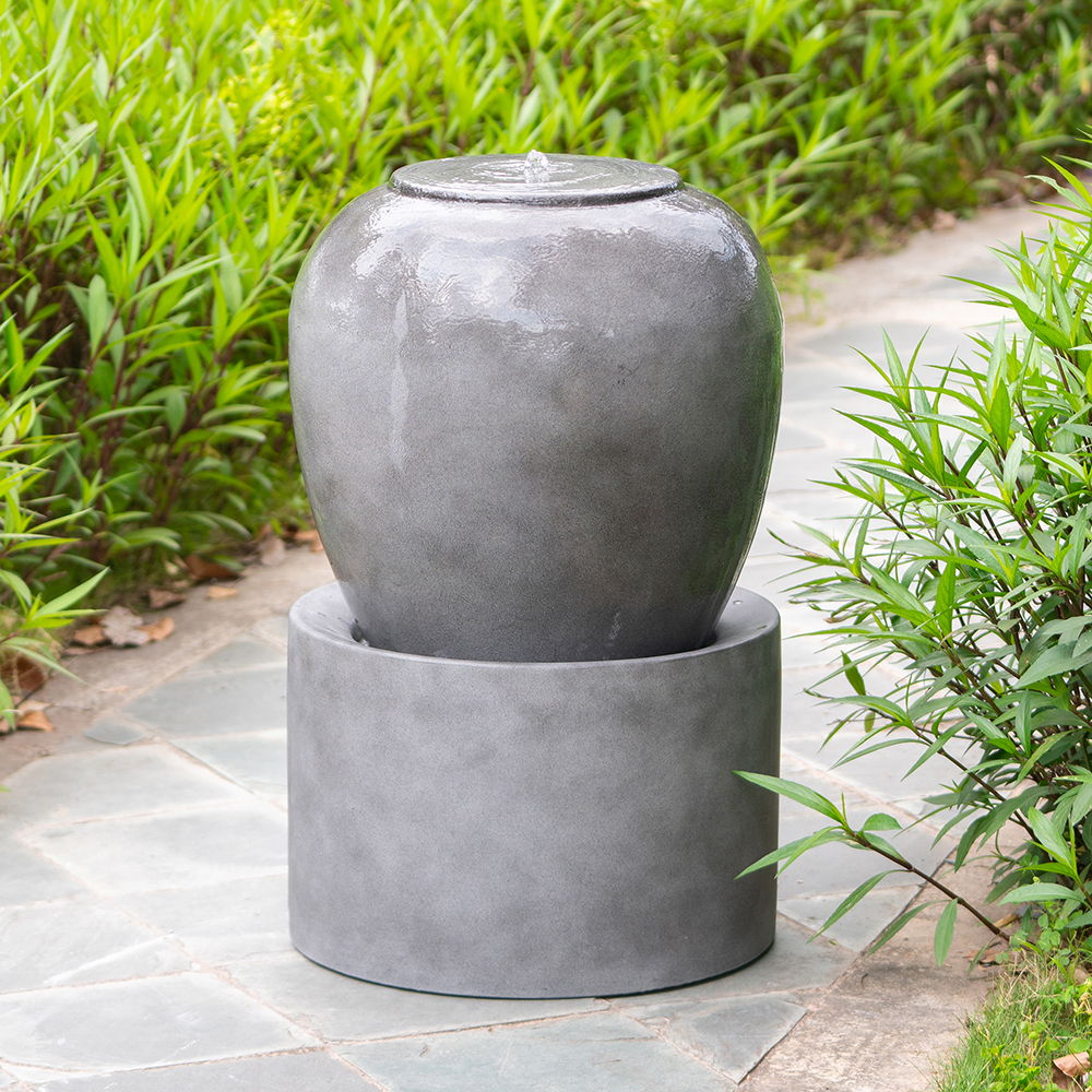 Heavy Outdoor Cement Fountain Antique, Cute Unique Urn Design Water Feature For Home Garden