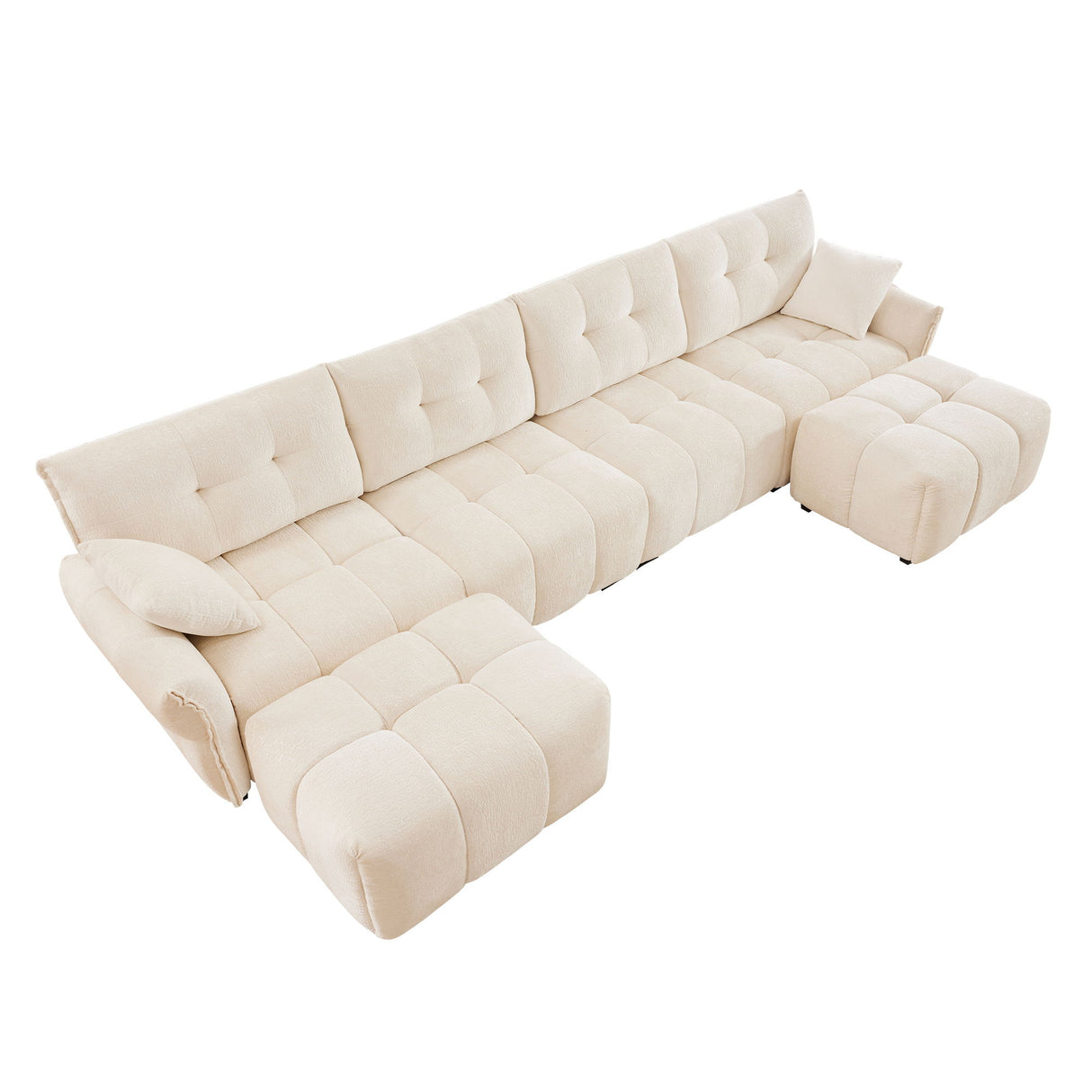 Elegant Sofa Set With Ottoman And Pillows, Textured Chenille, High Resilience Cushions