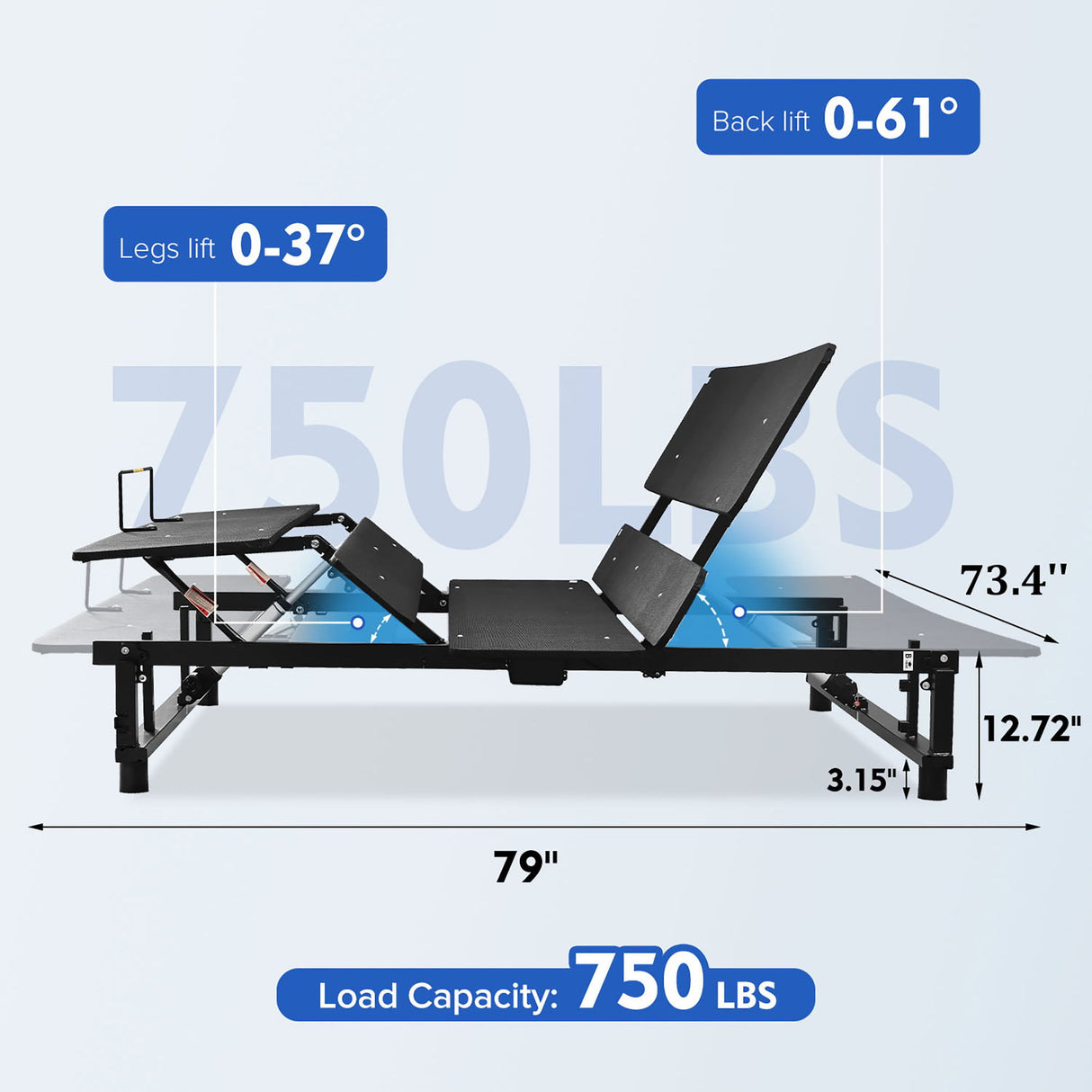 Adjustable Bed Base Frame With Head And Foot Incline And Wireless Remote
