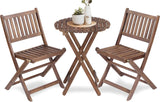 3 Piece Acacia Bistro Set, Folding Patio Furniture With 1 Coffee Table And 2 Foldable Chairs