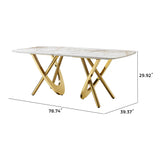 Marble Pattern Dining Table With Stainless Steel Base, Rectangular, Seats 6 Or 8 - Gold