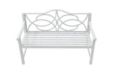 Outdoor Garden Patio Bench With Backrest And Armrest, Slatted Seat For Park, Yard & Porch, Balcony, Accommodates 2 - 3 People - White