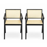Chandigarh Arm Dining Chair With Natural Cane Design (Set of 2)