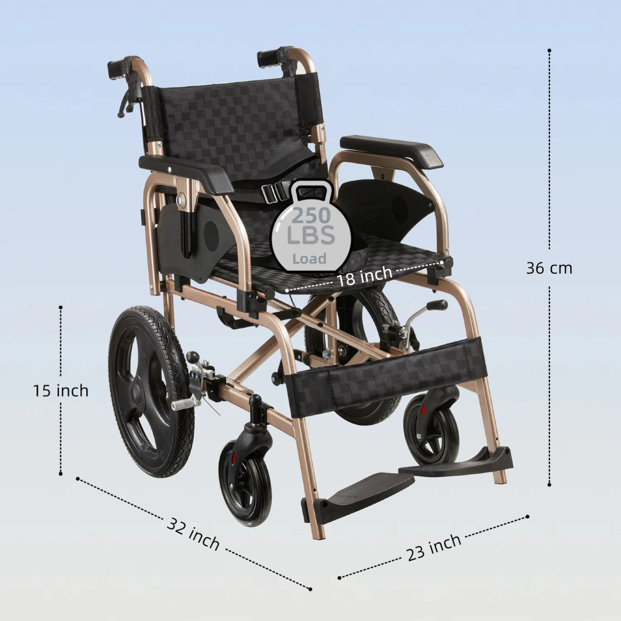 Lightweight Foldable Transport Wheelchair For Adults,Square Tube Design