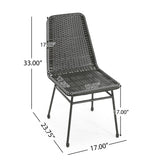 Outdoor Dining Chairs (Set of 2), Rattan Backrest And Cushions, Iron Frame - Dark Brown