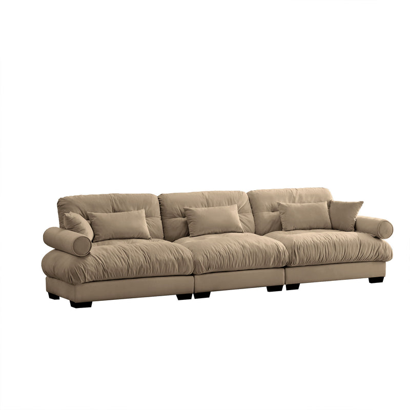 Modern Sofa With Bolstered Armrests And Pillows