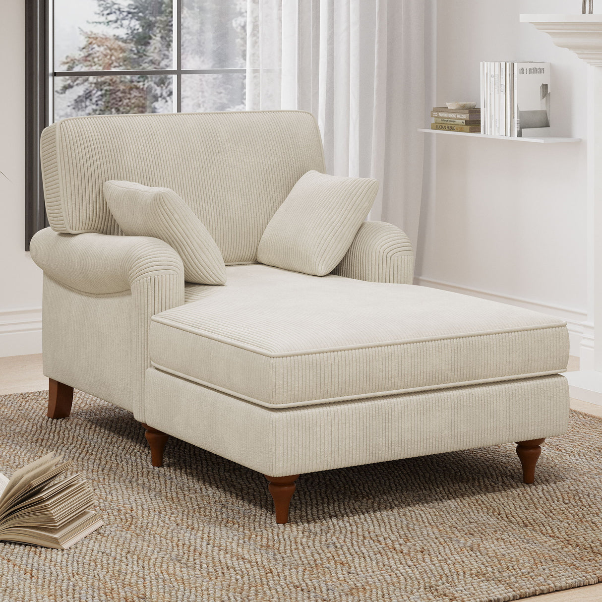 Oversized Chaise Lounger Modern Style Sofa Couch, With Pillows, Charge Station & Cup Holders