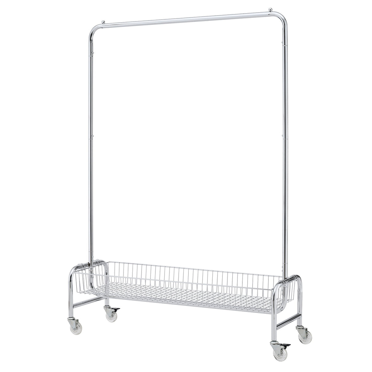 Heavy Duty Iron Garment Rack With Basket On Wheels - Silver