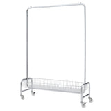 Heavy Duty Iron Garment Rack With Basket On Wheels - Silver