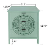 3 Drawer Storage Cabinet With Hollow Carved Design And Metal Handles, Chest For Entryway, Living Room Or Bedroom - Light Green