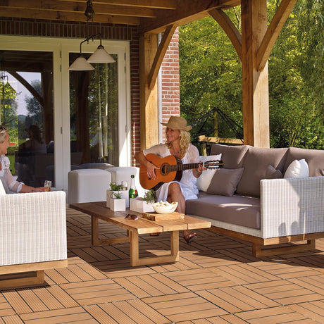 Plastic Interlocking Deck Tiles, Patio Flooring Outdoor Waterproof All Weather Use For Garden Poolside Front / Back Yard (Set of 44) - Burlywood