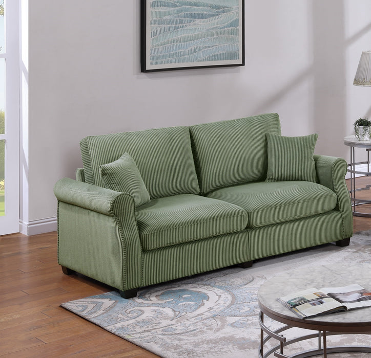 Classic Living Room 2pc Sofa Set Sage Color Corduroy Sofa Loveseat w Pillows Square Arms Plush Couch