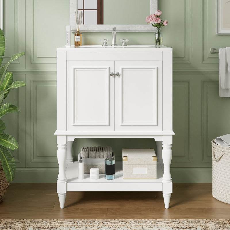 Modern Bathroom Vanity With Sink, Rectangular Cabinet With Open Shelf And Closed Storage