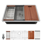 Undermount Workstation Kitchen Sink Stainless Steel Single Bowl