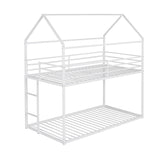 House Bunk Bed Metal Bed Frame Built-In Ladder, No Box Spring Needed