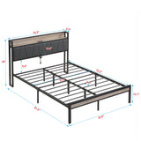Modern Platform Bed Frame With Upholstered Storage Headboard, USB Ports