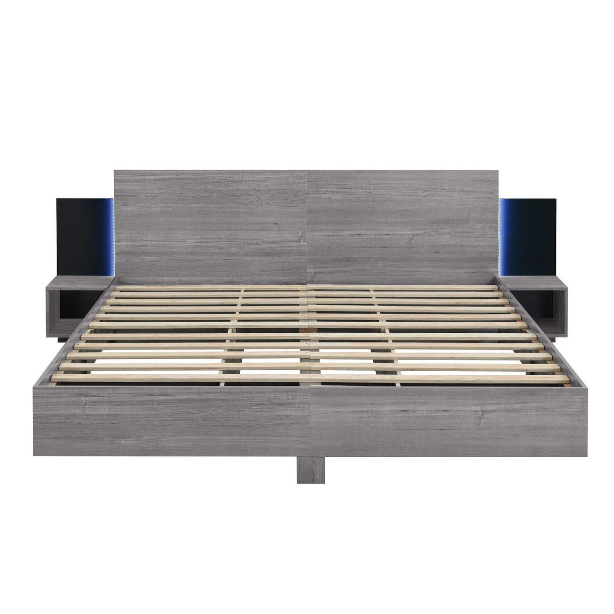 Floating Platform Bed, With LED Lights, Bedside Nightstand