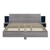 Floating Platform Bed, With LED Lights, Bedside Nightstand