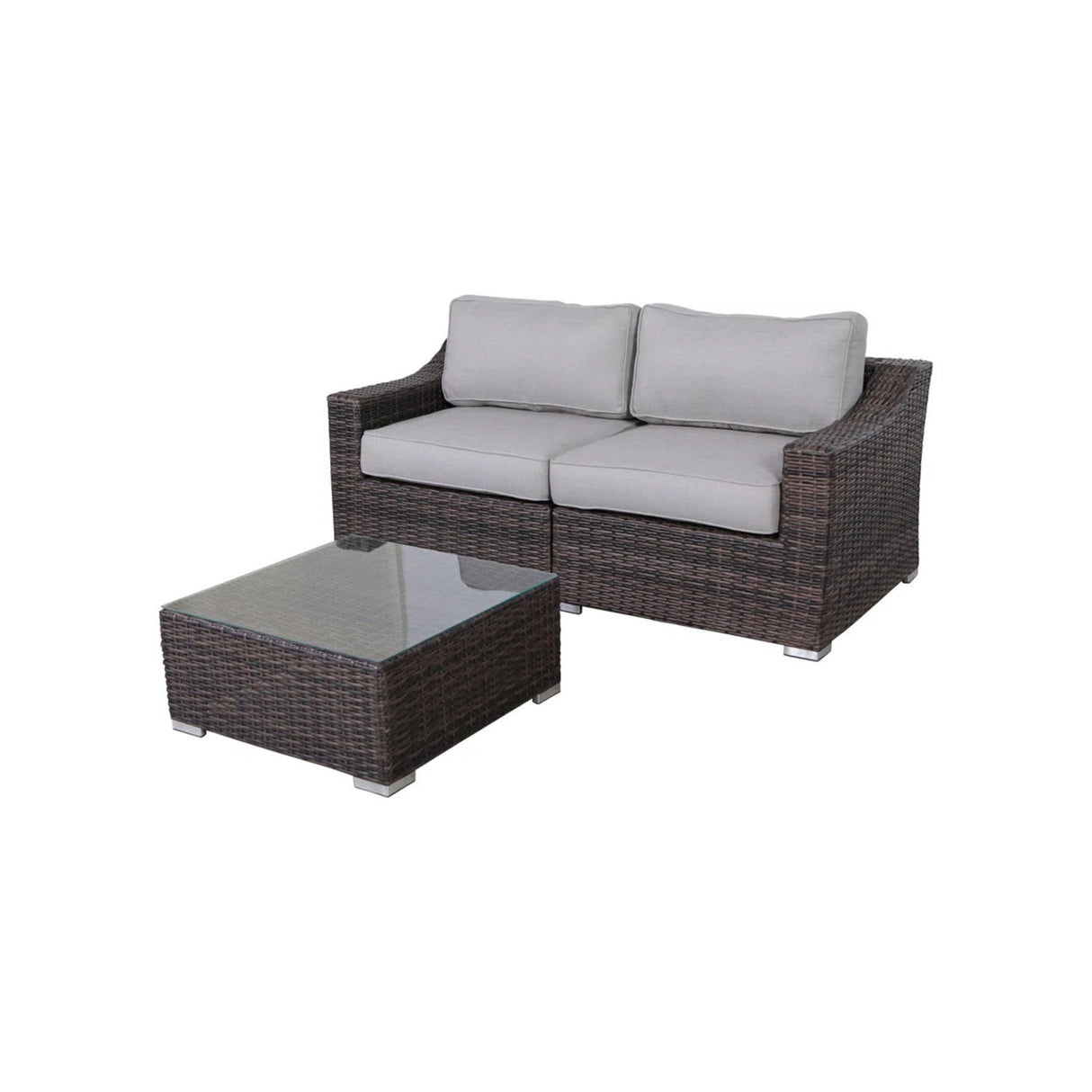 3 Piece Patio Rattan Conversation Set With Cushions - Brown Mix