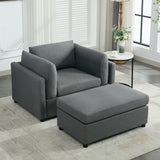 Wide Modern Oversized Armchair With Ottoman Stool, Single Sofa With Lumbar Support, Accent Chair