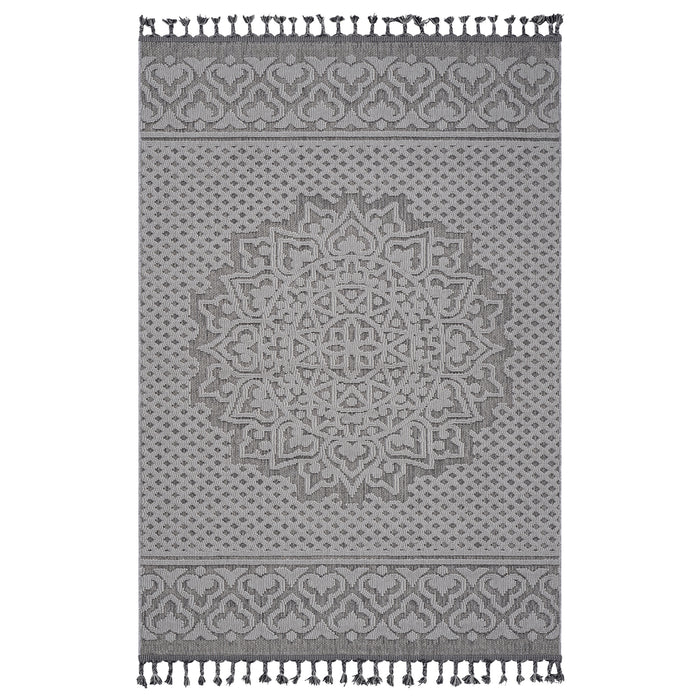 5X7 Gray/White /Medallion Indoor/Outdoor Area Rug