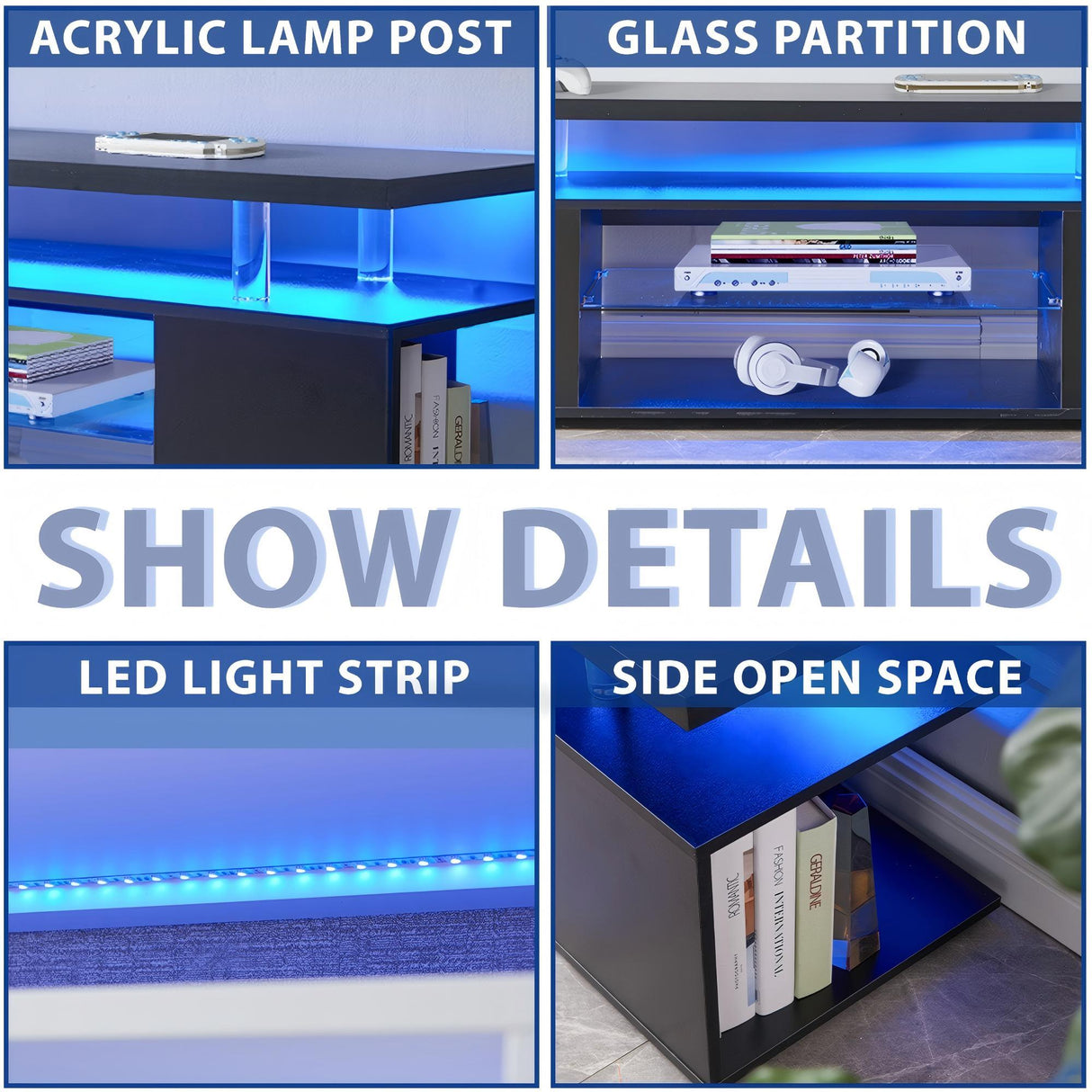 TV Stant With LED And Large Side Cabinet