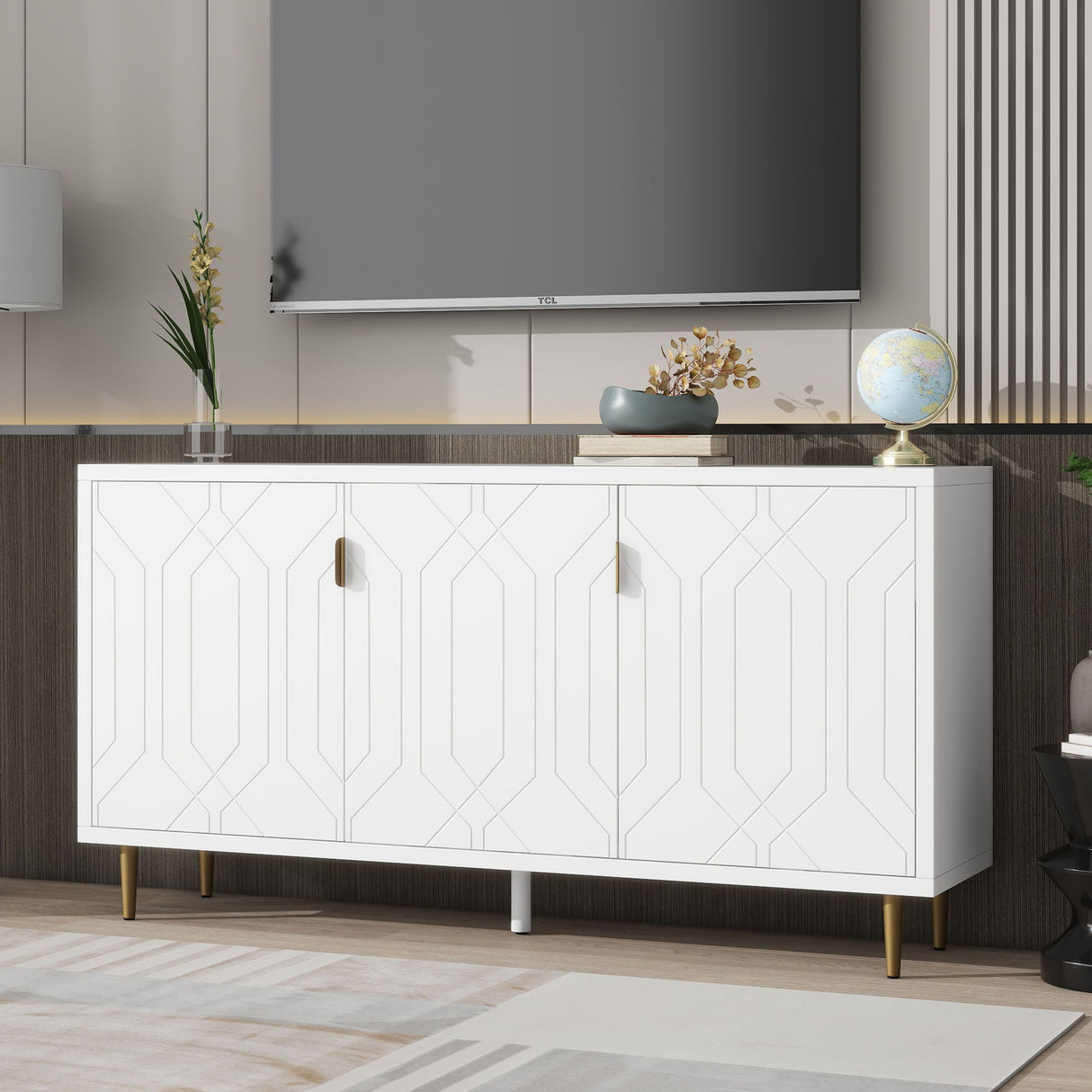 Modern TV Stand With 3 Doors And Adjustable Shelves