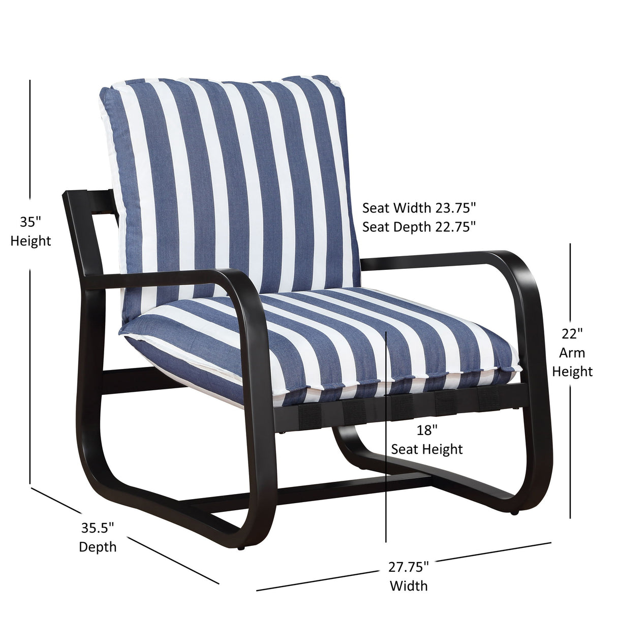 Asa - Outdoor Sling Chair With Reversible Cushions And Stripe Fabric - Blue / White Stripes