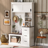 Modern Wide Hall Tree With Coat Rack, 3 Shelves And Drawers, 3 Sturdy Hooks