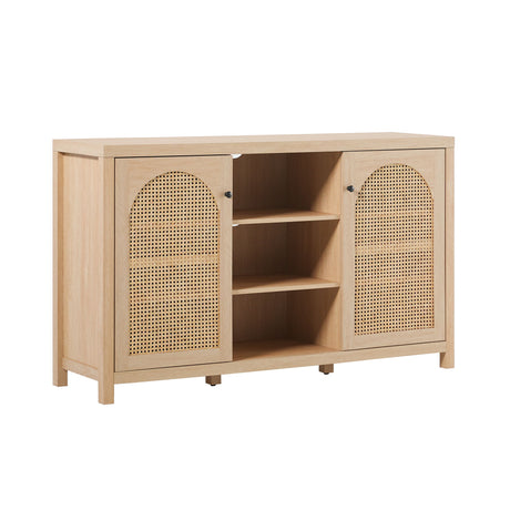 Transitional 2 Door Sideboard With Arched Rattan Panels