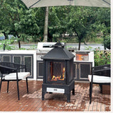 Heavy Duty Garden Metal Outdoor Heating Furnace Fire Pit With Rotating Tray - Black