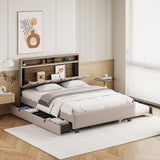 Upholstered Platform Bed With Storage Headboard, Trundle & 2 Drawers And A Set Of Sockets & USB Ports