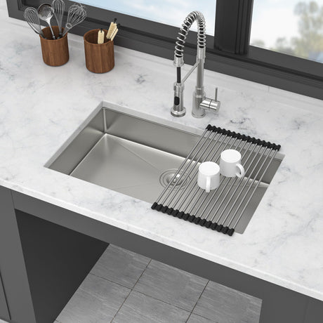 Ada-Compliant Undermount Kitchen Sink, Low Depth Single Bowl - Brushed Nickel